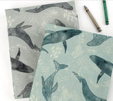 韓國半碼印製的鯨魚布料 / 45 X 150 厘米 18 英寸 X 57.5 英寸,棉亞麻